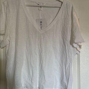 Women's White essential slub V-Neck Top